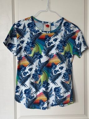 Anthropologie Farm Rio Aves Blue Bird Print T-Shirt Parrot XS